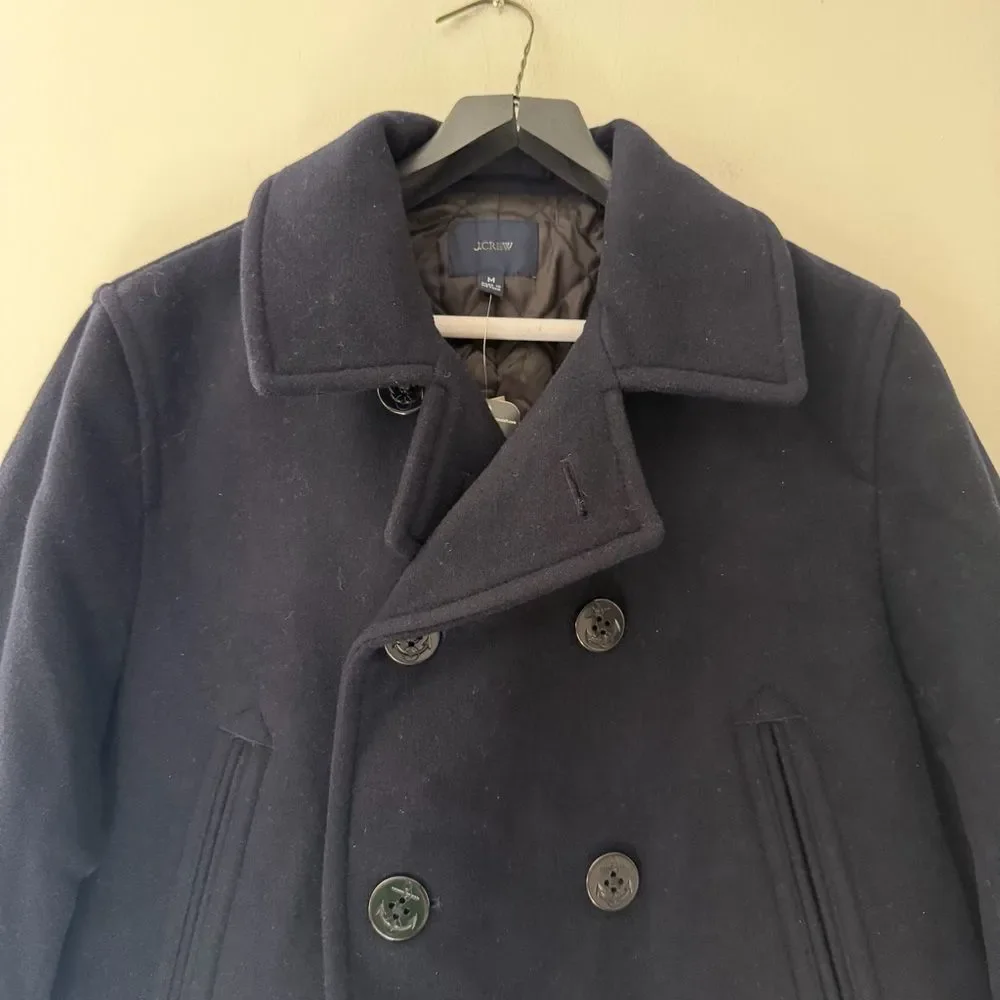 J Crew NWT Dock Peacoat Pea Coat Wool Navy Jacket Size Medium Classic Nautical